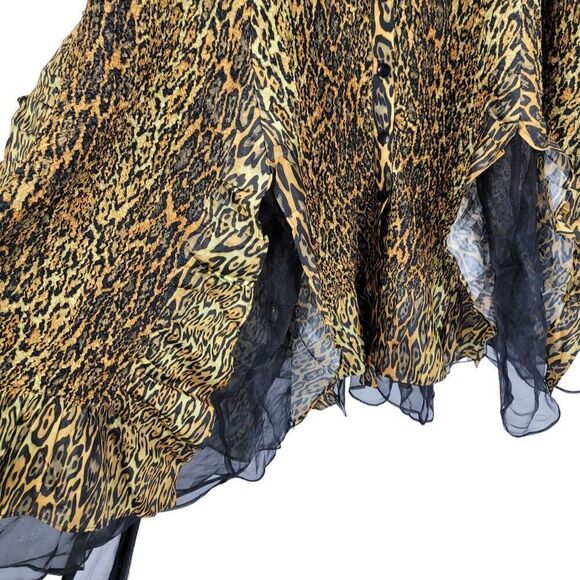 Jerry T Crinkle Stretch Handkerchief Midi Dress 2X Gold Black Leopard Witchy - Picture 9 of 13